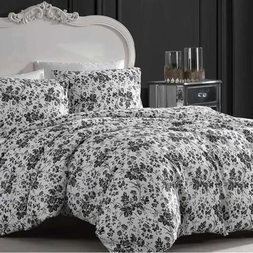 Betsey Black & White Floral Duvet SET Cover with matching Pillow Cases QUEEN